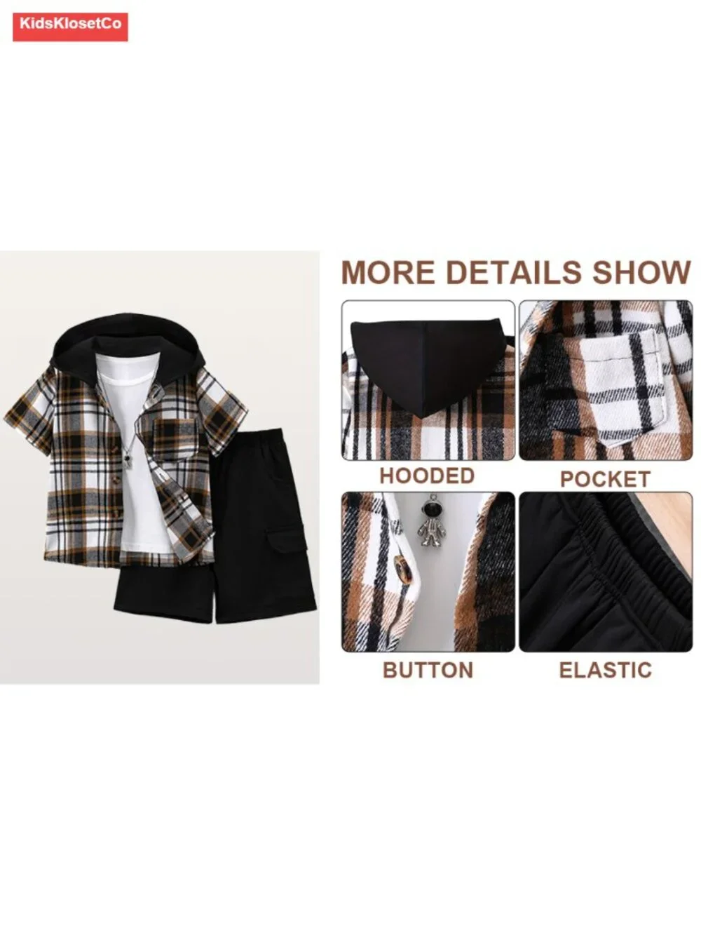 Boys 2-Piece Hooded Button Shirt & Jogger Shorts Set